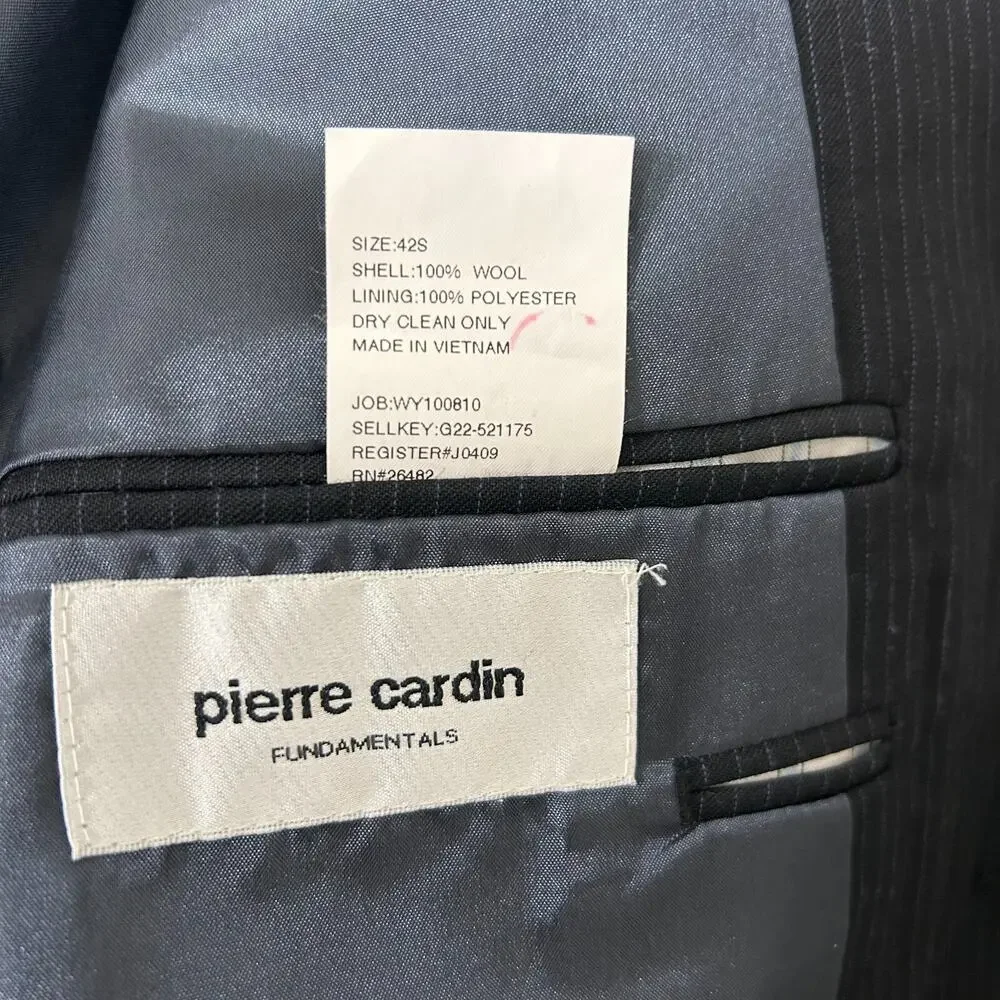 Pierre Cardin Mens Black Pinstripe Blazer 42S Classic Preppy Business 100% Wool - Picture 4 of 12